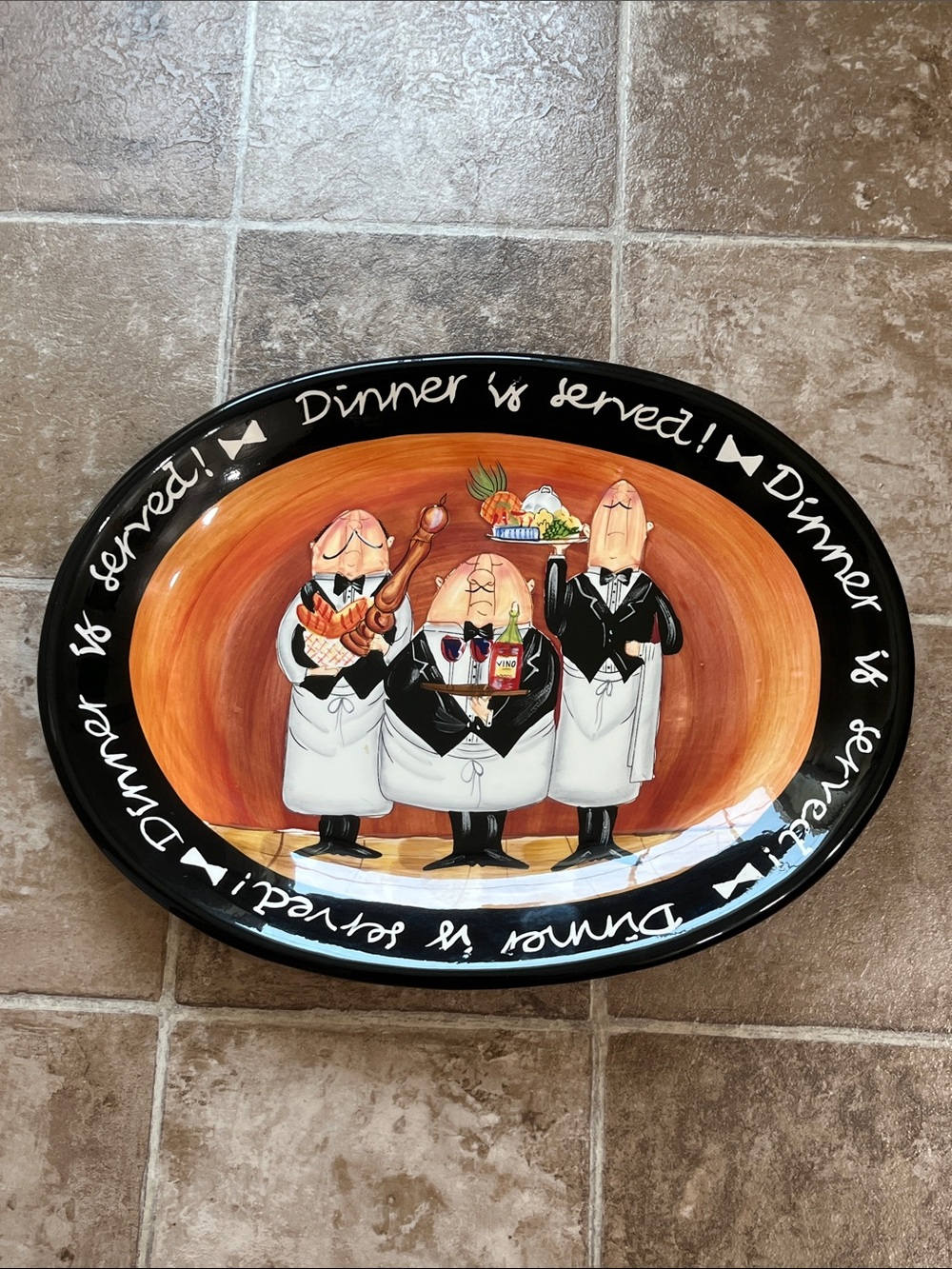 18”-“Certified International”Whimsical Oval Serving Platter in Orange & Black